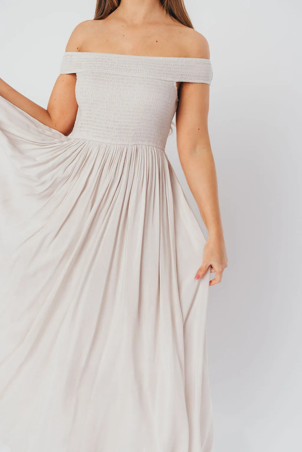 Tatiana Modal Off-the-Shoulder Maxi Dress in Porcelain sold by Worth Collective