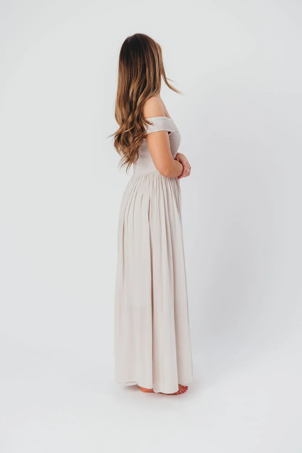 Tatiana Modal Off-the-Shoulder Maxi Dress in Porcelain sold by Worth Collective product image thumbnail 4