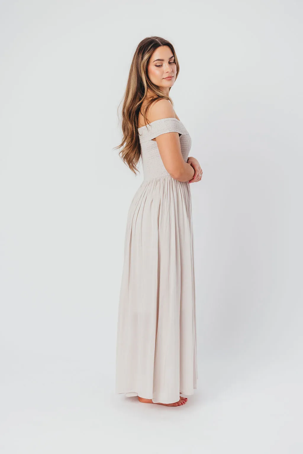 Tatiana Modal Off-the-Shoulder Maxi Dress in Porcelain sold by Worth Collective product image thumbnail 5