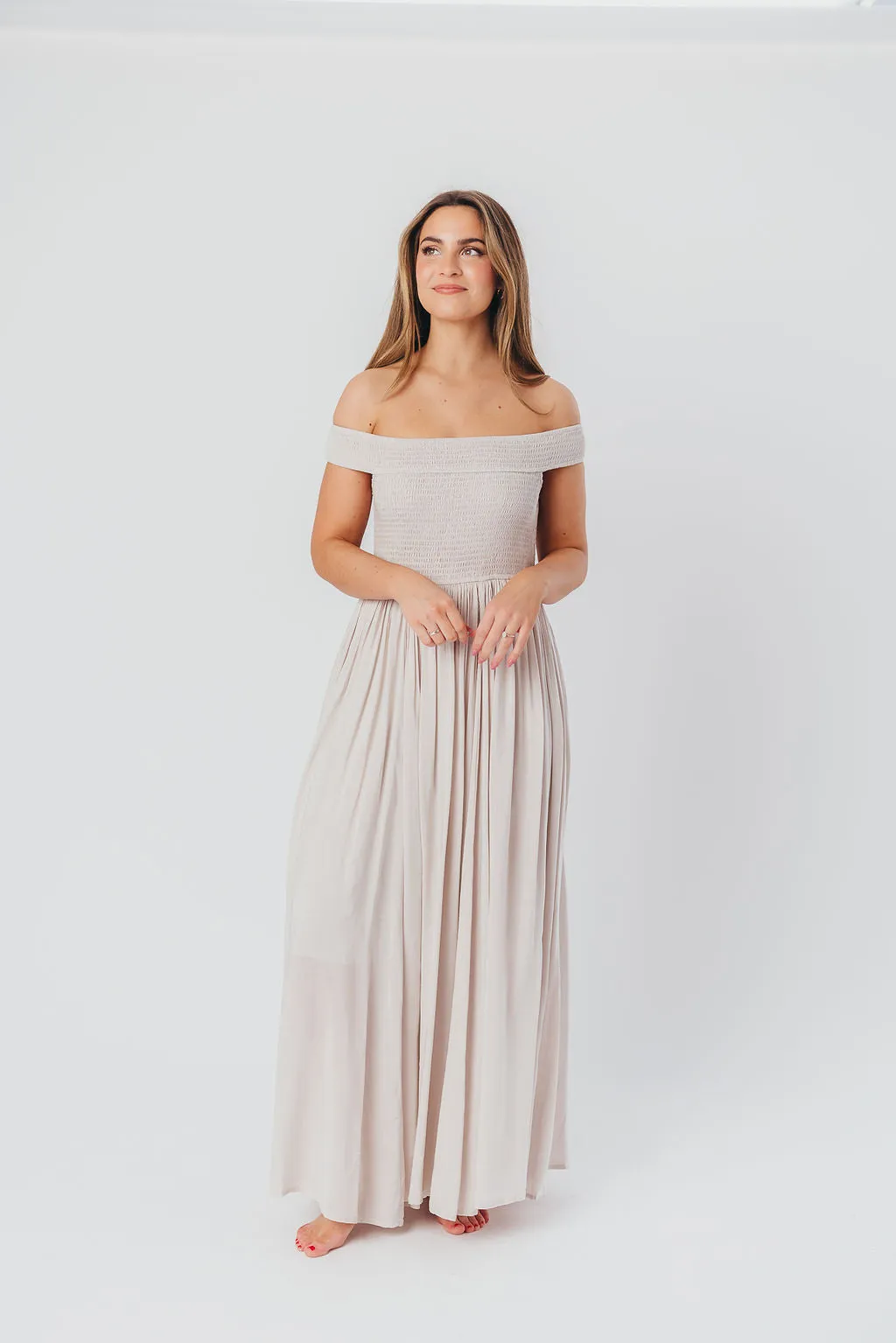Tatiana Modal Off-the-Shoulder Maxi Dress in Porcelain sold by Worth Collective product image thumbnail 3