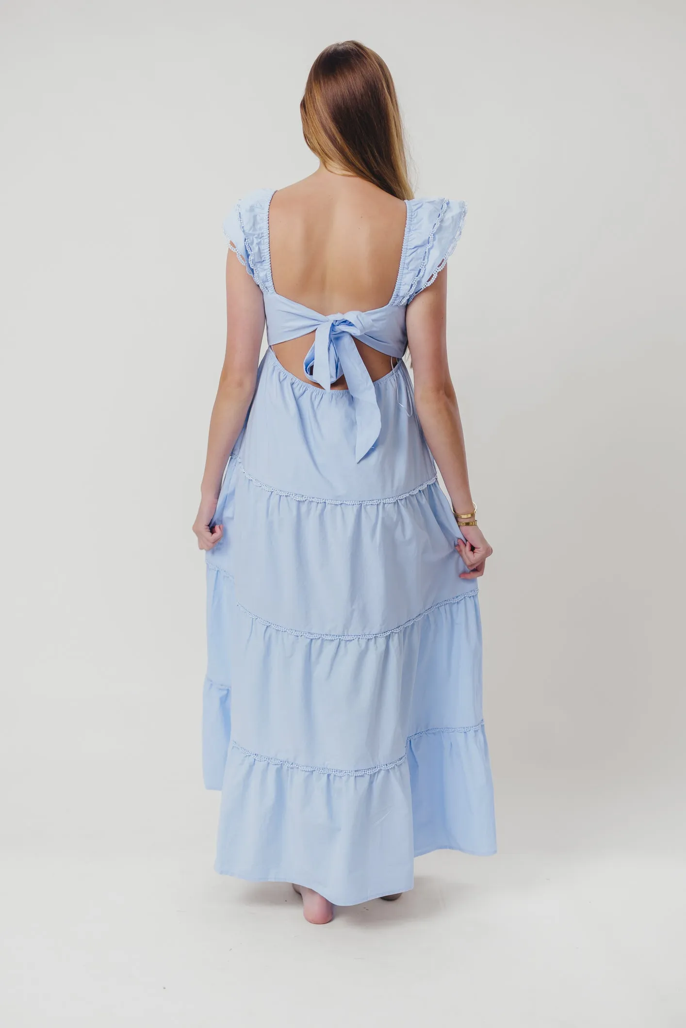 Bliss Tiered Maxi Dress with Ruffled Sleeves in Light Blue sold by Worth Collective product image thumbnail 5