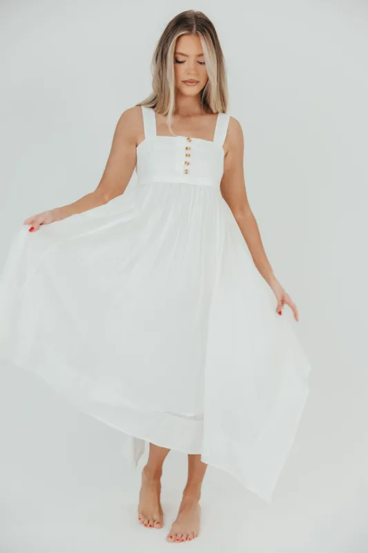 Ariella Sleeveless Midi Dress in Off-White sold by Worth Collective