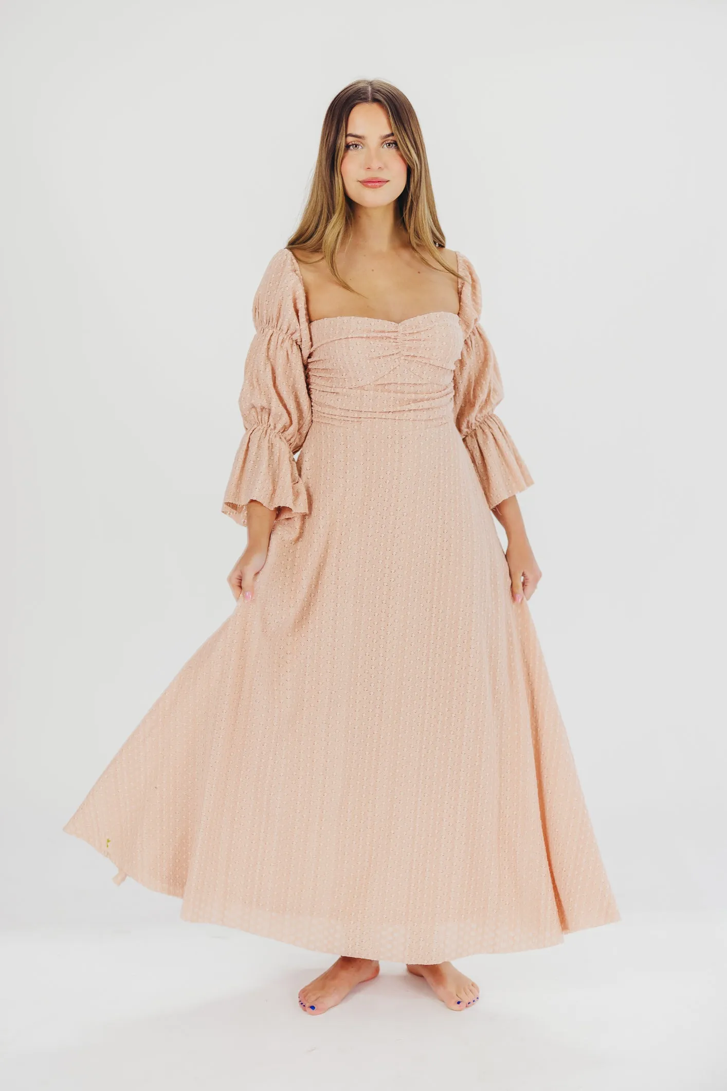 Corrine Tiered Sleeve Maxi Dress with Pockets in Dusty Blush - Bump Friendly sold by Worth Collective product image thumbnail 3