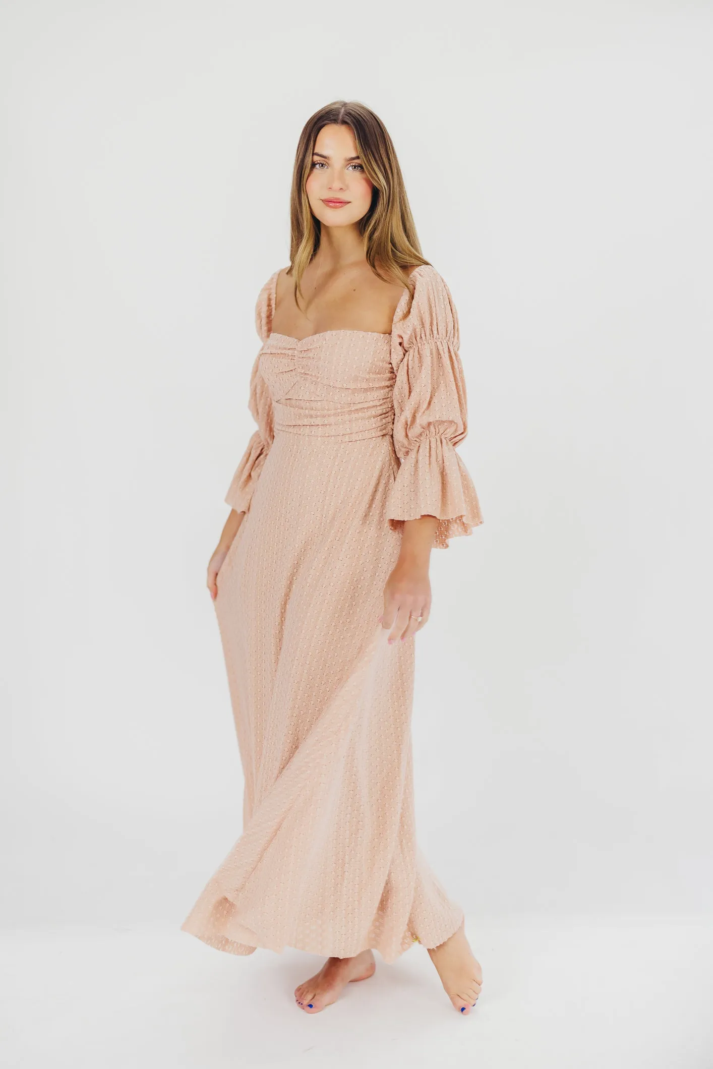 Corrine Tiered Sleeve Maxi Dress with Pockets in Dusty Blush - Bump Friendly sold by Worth Collective product image thumbnail 2