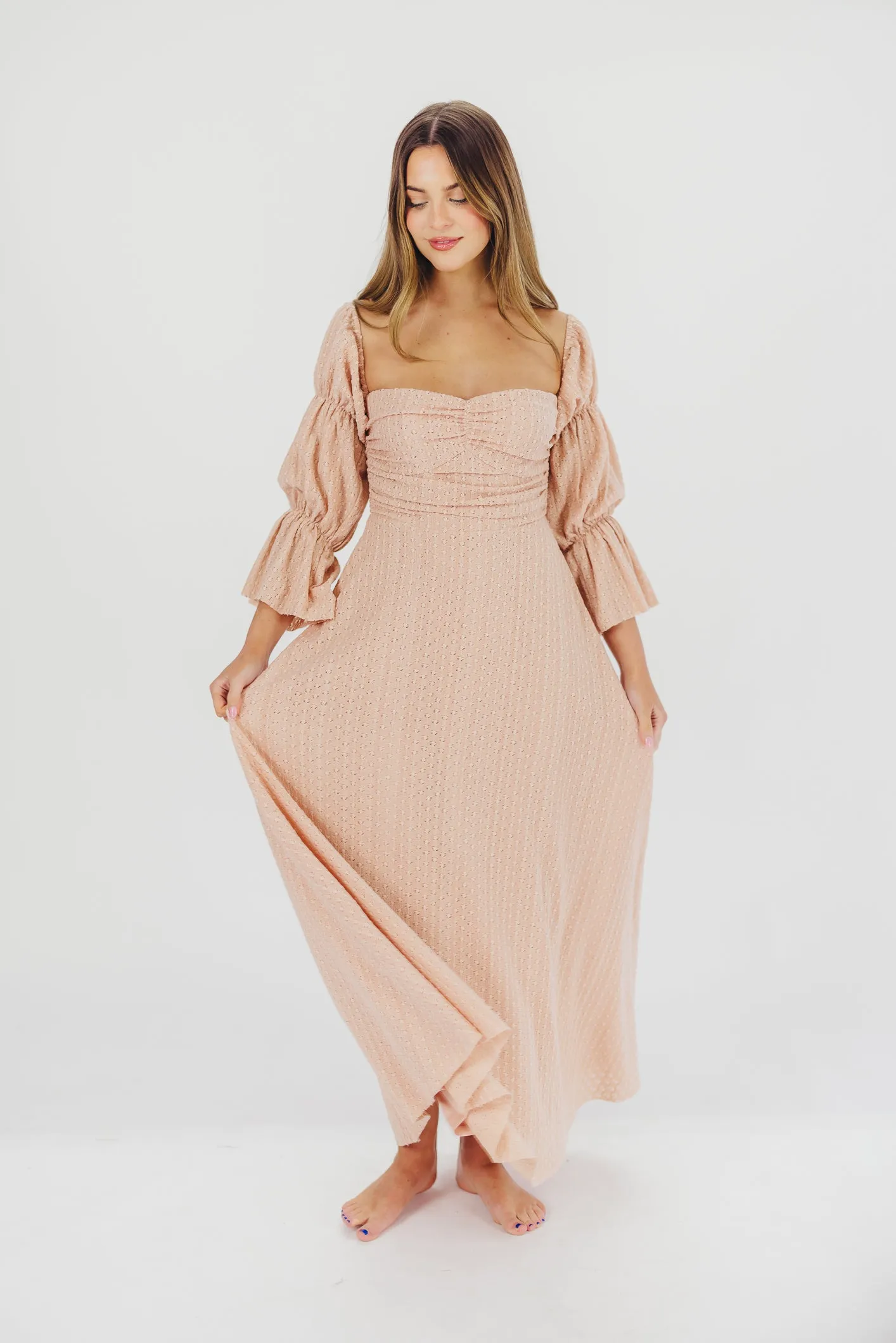 Corrine Tiered Sleeve Maxi Dress with Pockets in Dusty Blush - Bump Friendly sold by Worth Collective product image thumbnail 4