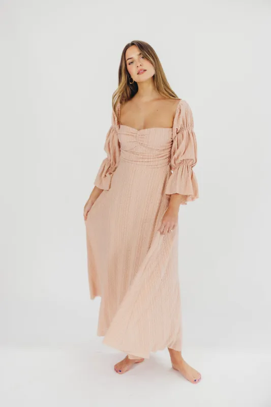 Corrine Tiered Sleeve Maxi Dress with Pockets in Dusty Blush - Bump Friendly sold by Worth Collective