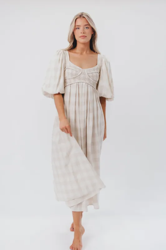 Harlow Maxi Dress in Natural Plaid - Bump Friendly sold by Worth Collective