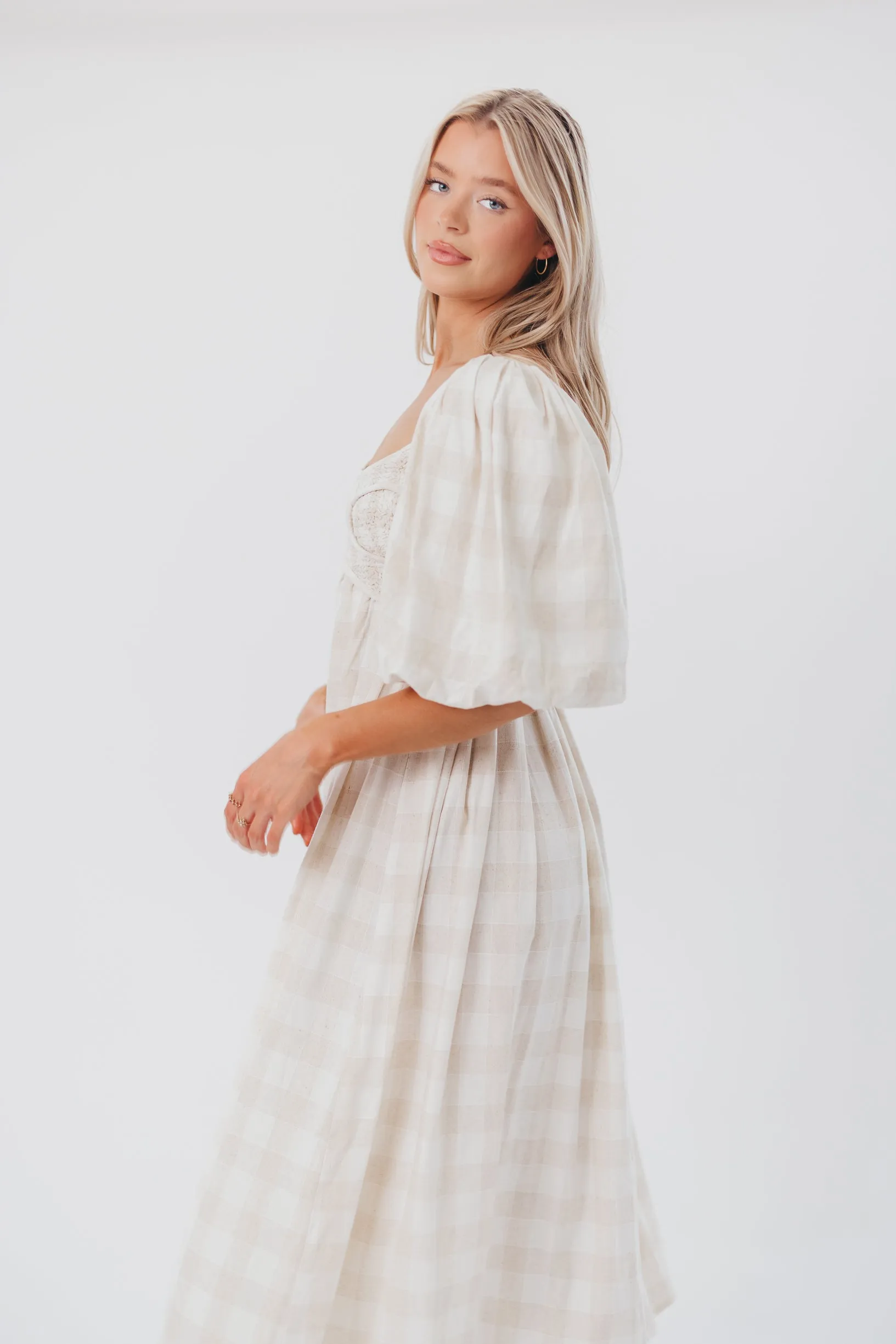 Harlow Maxi Dress in Natural Plaid - Bump Friendly sold by Worth Collective product image thumbnail 5