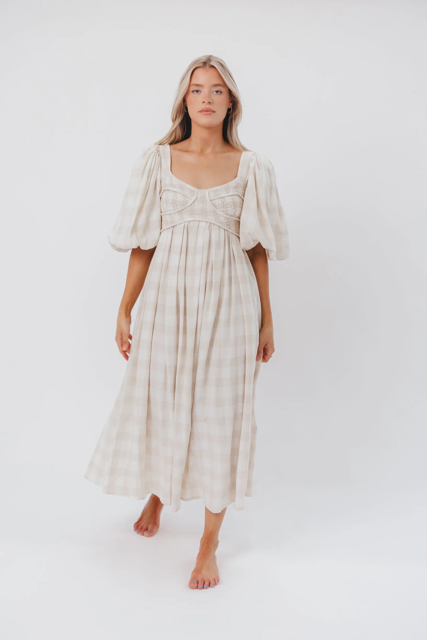 Harlow Maxi Dress in Natural Plaid - Bump Friendly sold by Worth Collective product image thumbnail 2