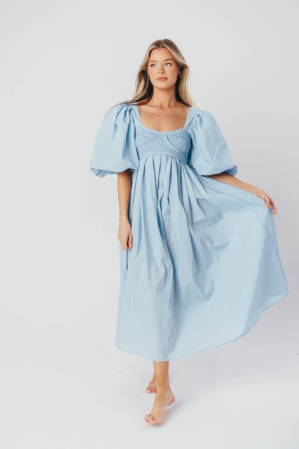 Harlow Maxi Dress in Blue - Bump Friendly sold by Worth Collective