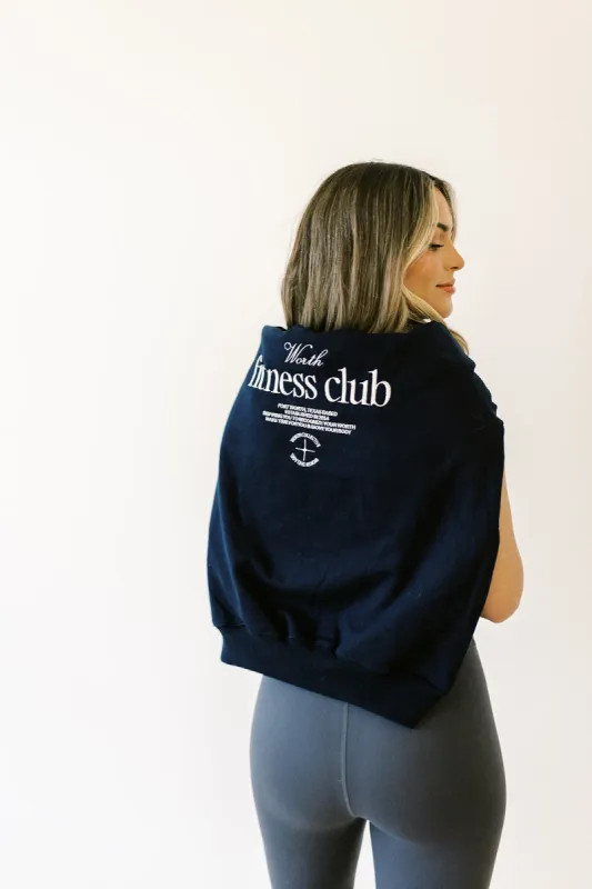 Worth Fitness Club Crewneck in Navy or Heather Grey sold by Worth Collective