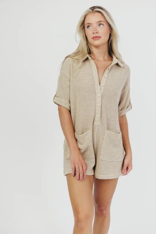 Bailey Waffle Button Down Romper in Oatmeal - Nursing Friendly sold by Worth Collective