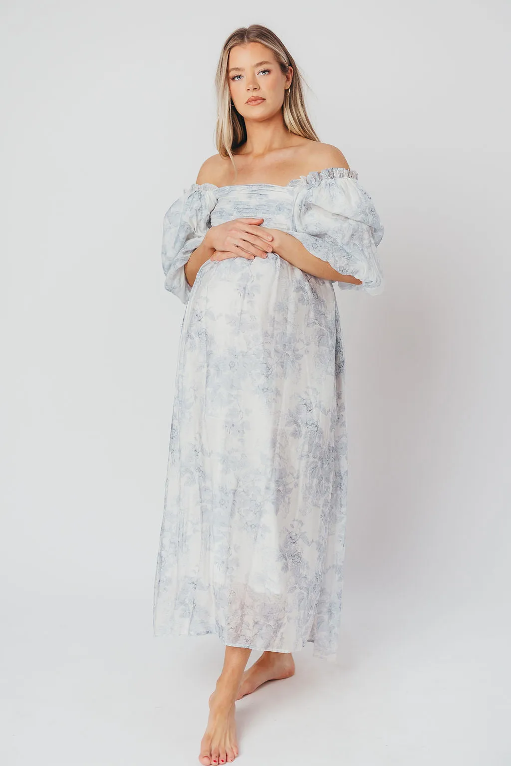 Melody Maxi Dress with Pleats and Bow Detail in Blue Floral - Bump Friendly & Inclusive Sizing (S-3XL) sold by Worth Collective product image thumbnail 2