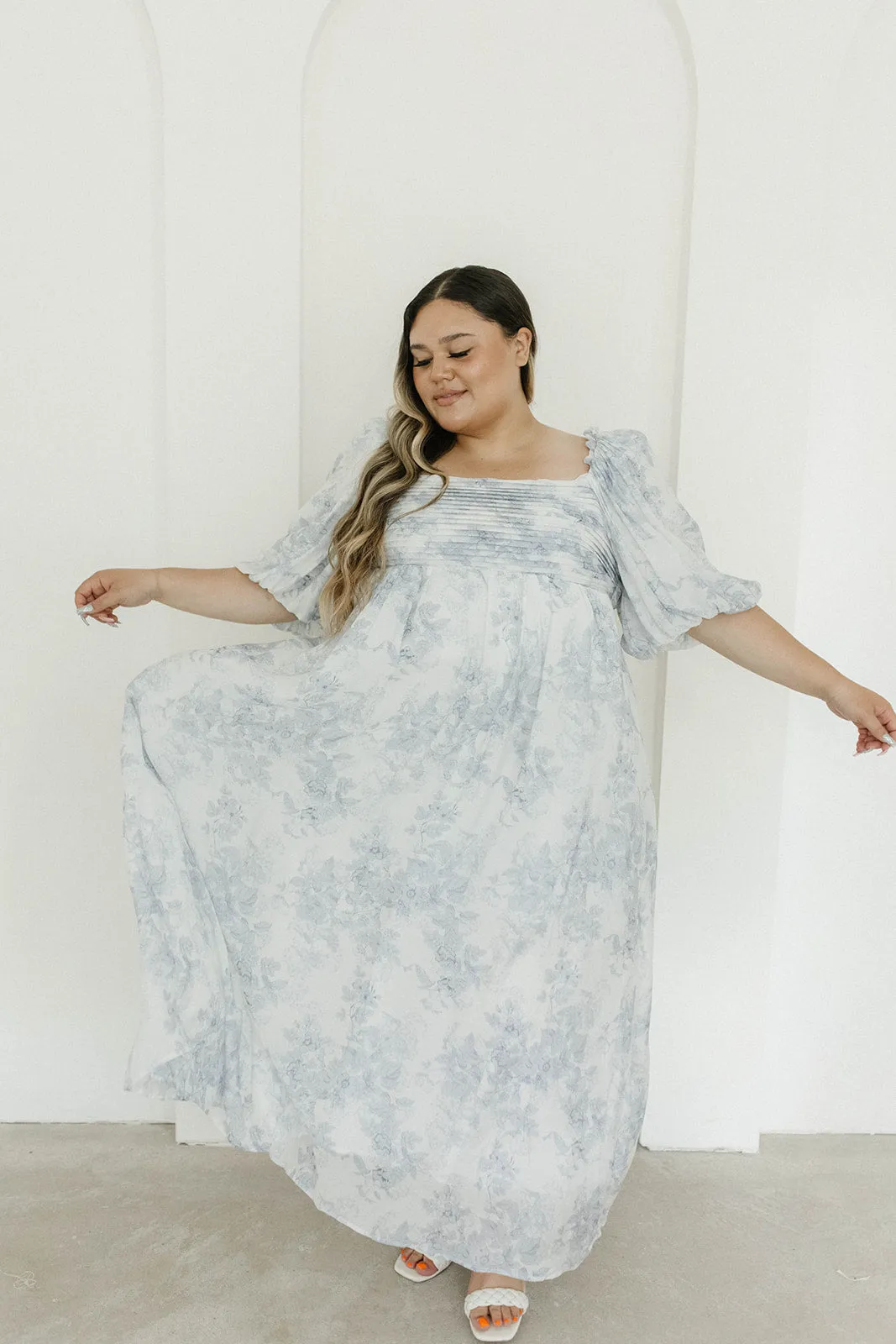 Melody Maxi Dress with Pleats and Bow Detail in Blue Floral - Bump Friendly & Inclusive Sizing (S-3XL) sold by Worth Collective product image thumbnail 3