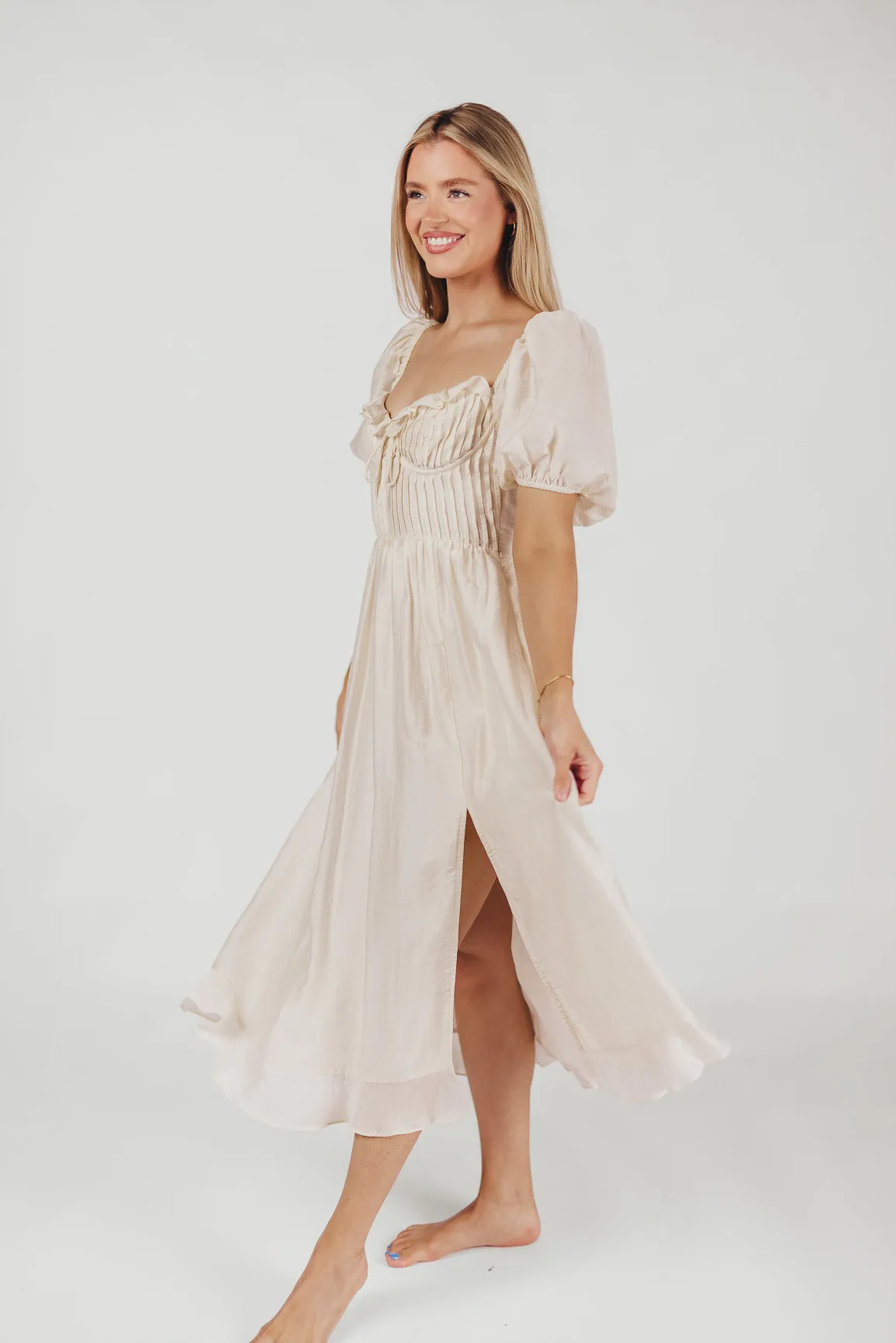 Lunaria Pleated Bustier Midi Dress in Ecru sold by Worth Collective product image thumbnail 3