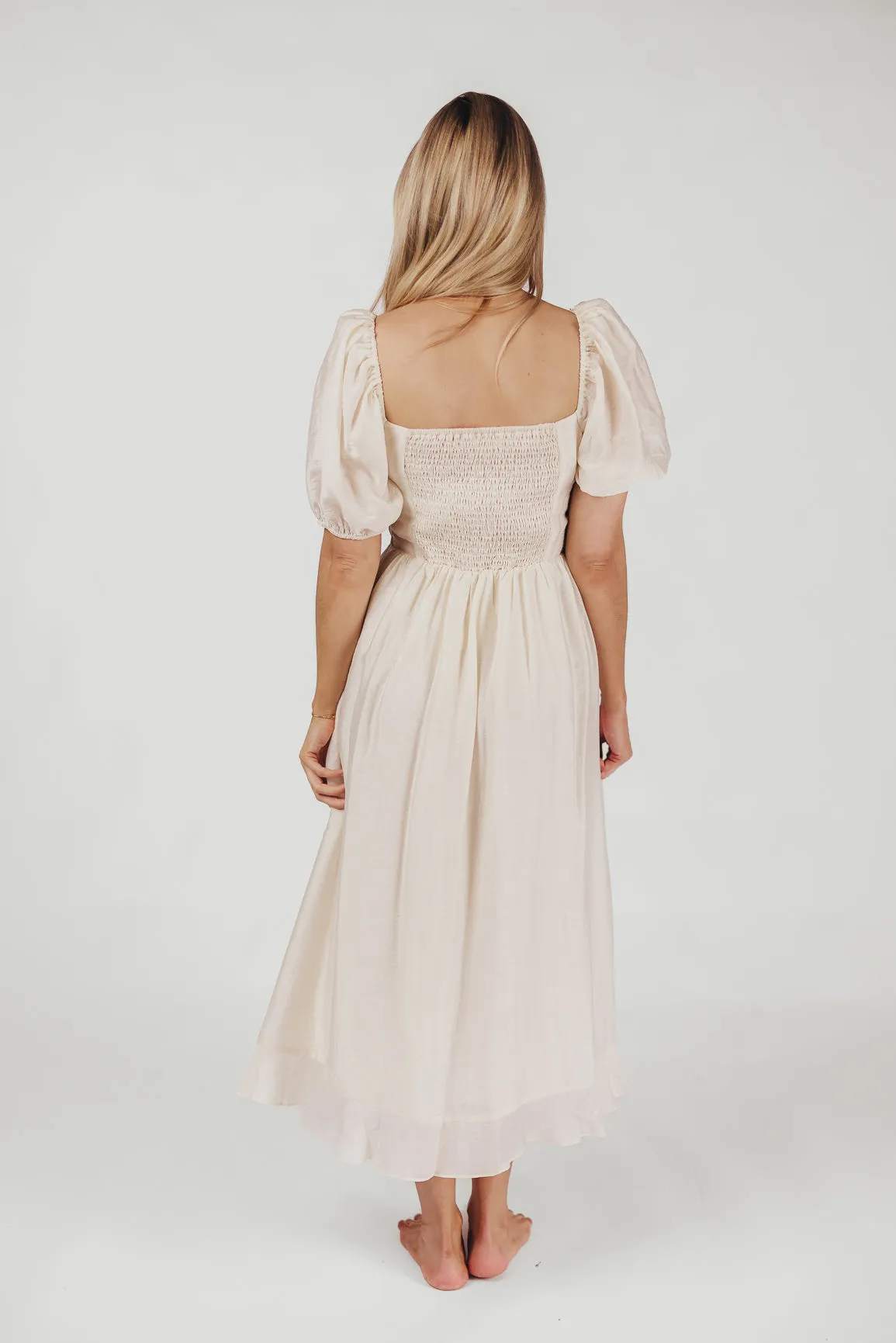 Lunaria Pleated Bustier Midi Dress in Ecru sold by Worth Collective product image thumbnail 5