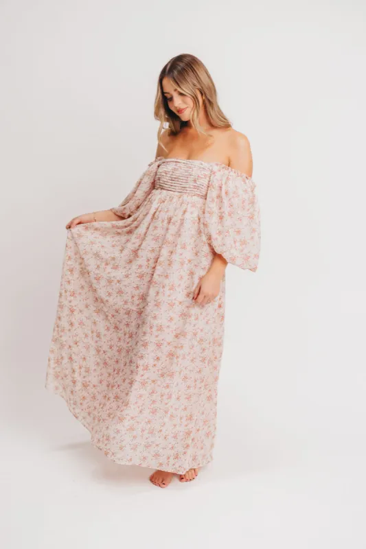 Melody Maxi Dress with Pleats and Bow Detail in Winter Blush - Bump Friendly & Inclusive Sizing (S-3XL) sold by Worth Collective