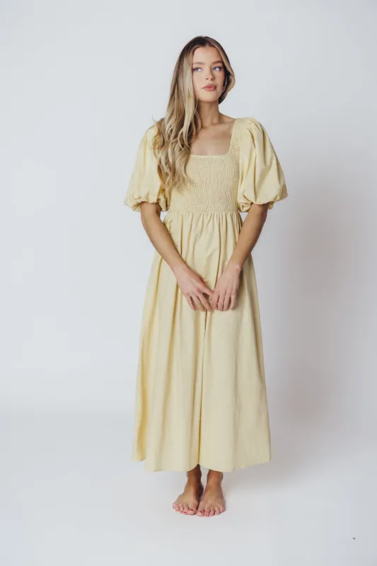 Ana Cotton & Linen Midi Dress in Vanilla (XXS-XXL) sold by Worth Collective