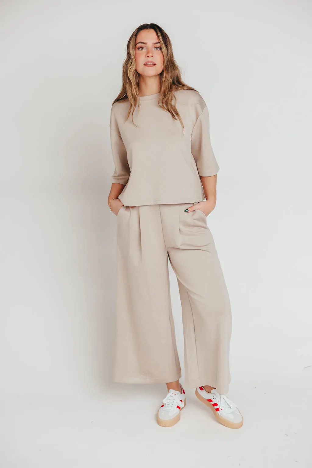 Bina Scuba Modal Cropped Wide Leg Pant in Taupe sold by Worth Collective product image thumbnail 4