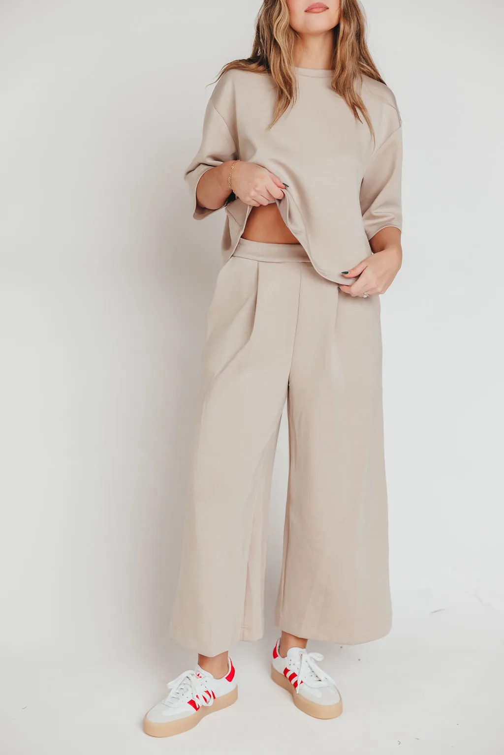 Bina Scuba Modal Cropped Wide Leg Pant in Taupe sold by Worth Collective product image thumbnail 5
