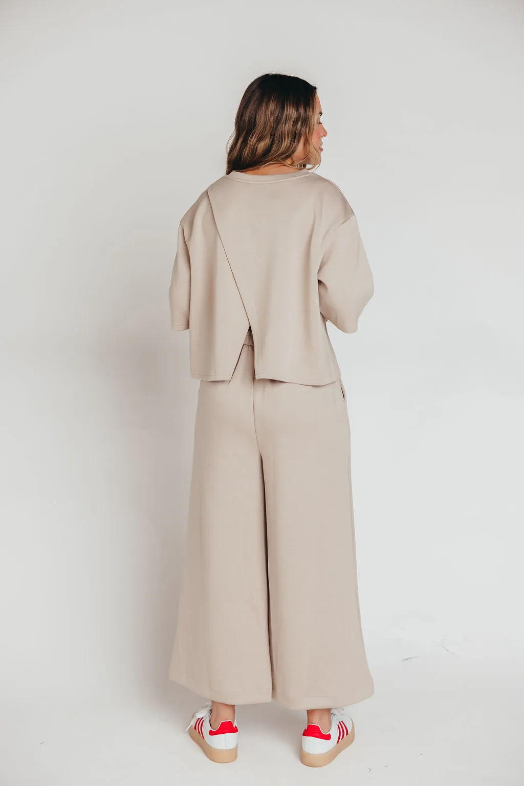 Bina Scuba Modal Cropped Wide Leg Pant in Taupe sold by Worth Collective product image thumbnail 2