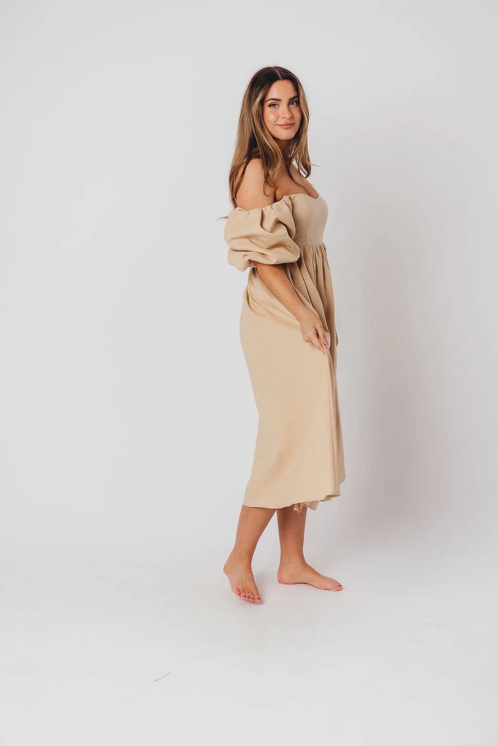 Hamilton Midi Dress in Taupe - Bump Friendly and Inclusive Sizing (S-2XL) sold by Worth Collective product image thumbnail 5