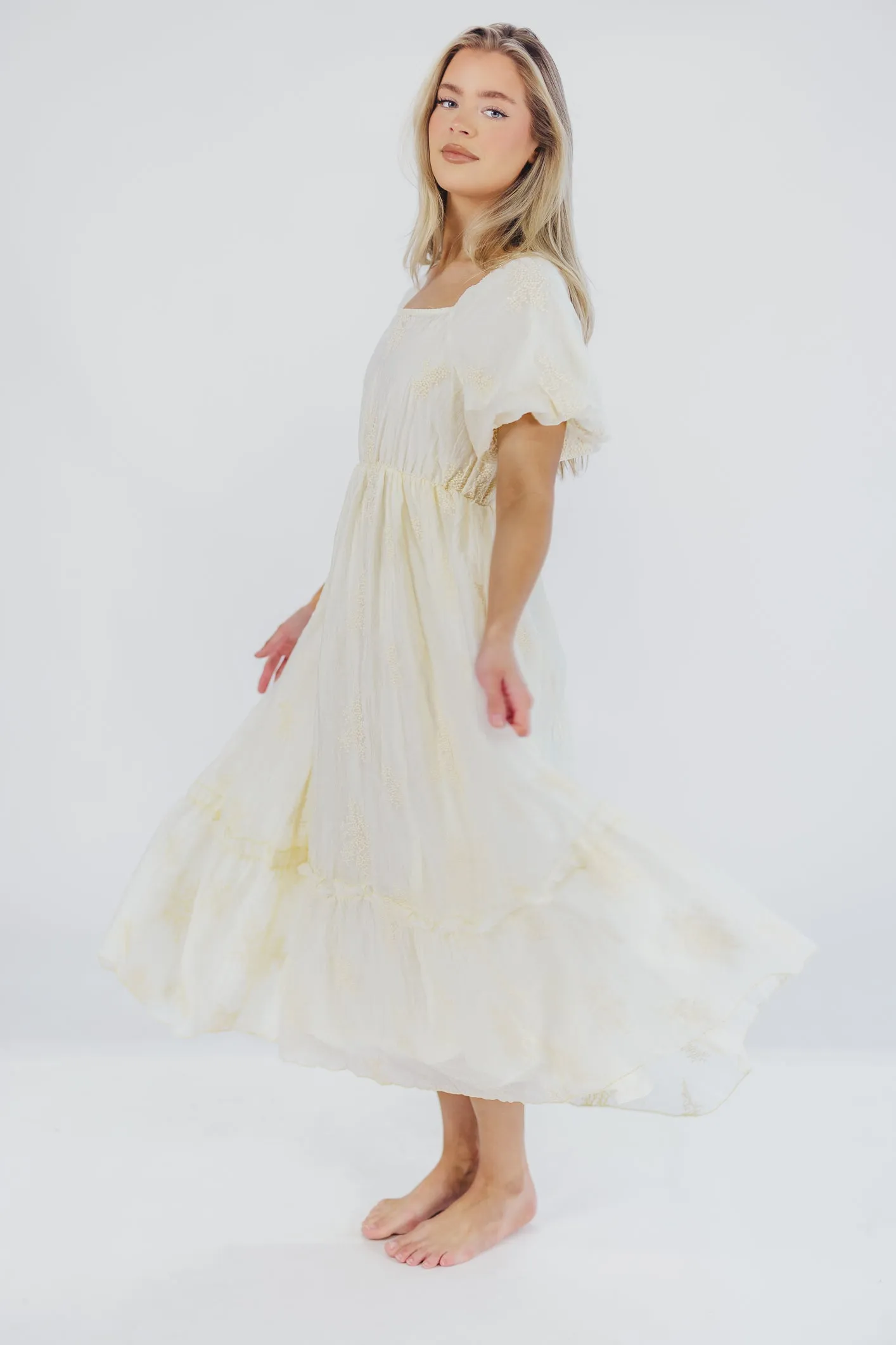 Hallie Embroidered Maxi Dress in Cream - Bump Friendly & Inclusive Sizing (S-3XL) sold by Worth Collective product image thumbnail 5