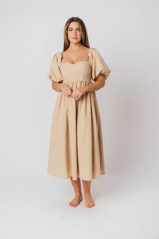 Hamilton Midi Dress in Taupe - Bump Friendly and Inclusive Sizing (S-2XL) made by Endless Blu