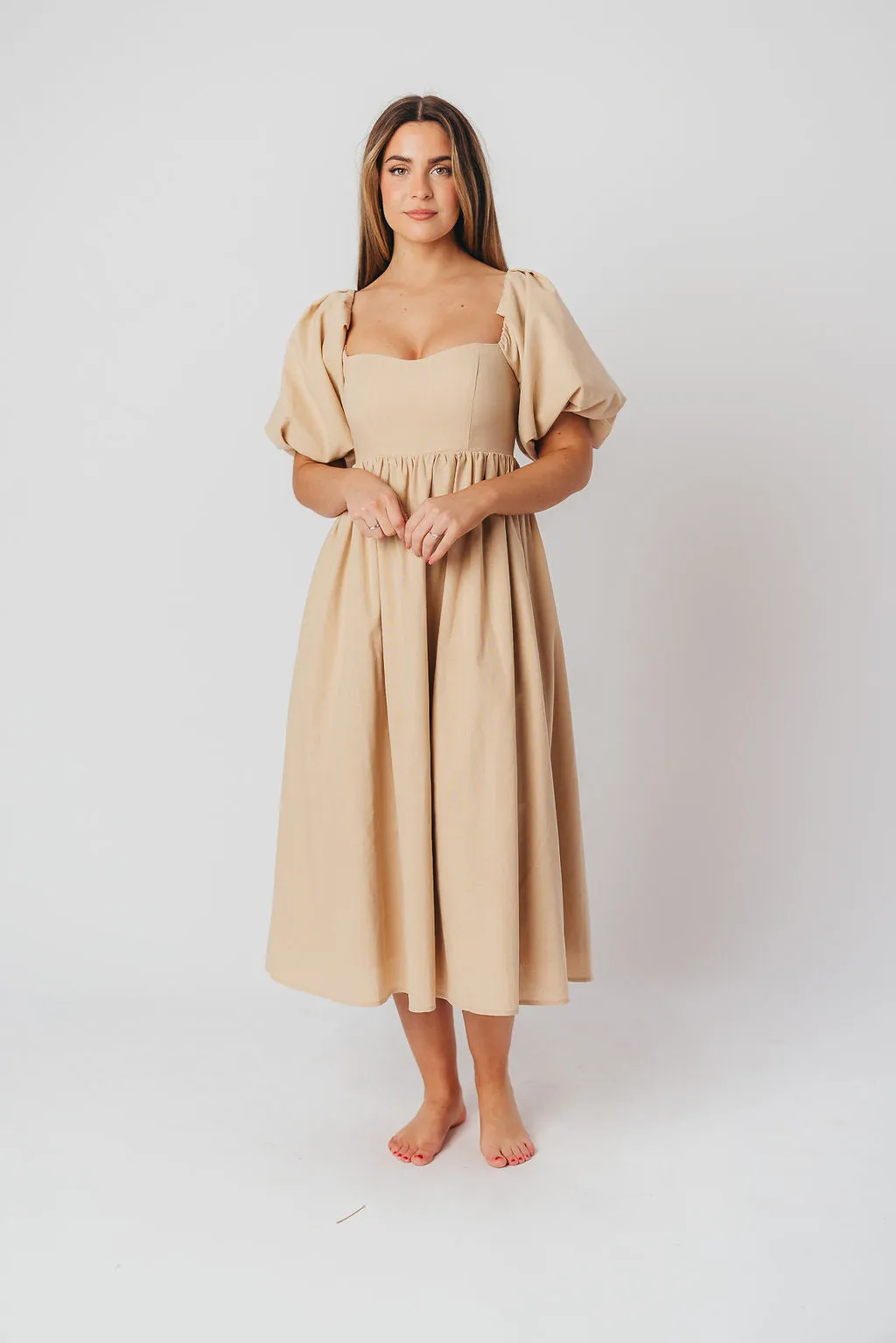 Hamilton Midi Dress in Taupe - Bump Friendly and Inclusive Sizing (S-2XL) sold by Worth Collective