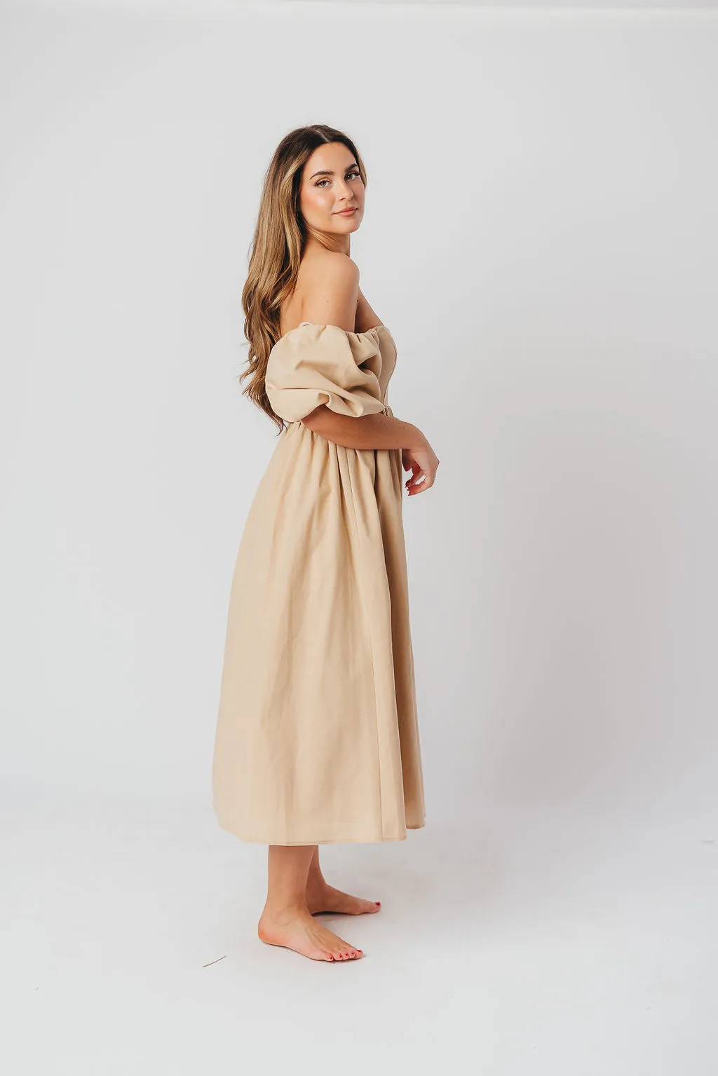Hamilton Midi Dress in Taupe - Bump Friendly and Inclusive Sizing (S-2XL) sold by Worth Collective product image thumbnail 3