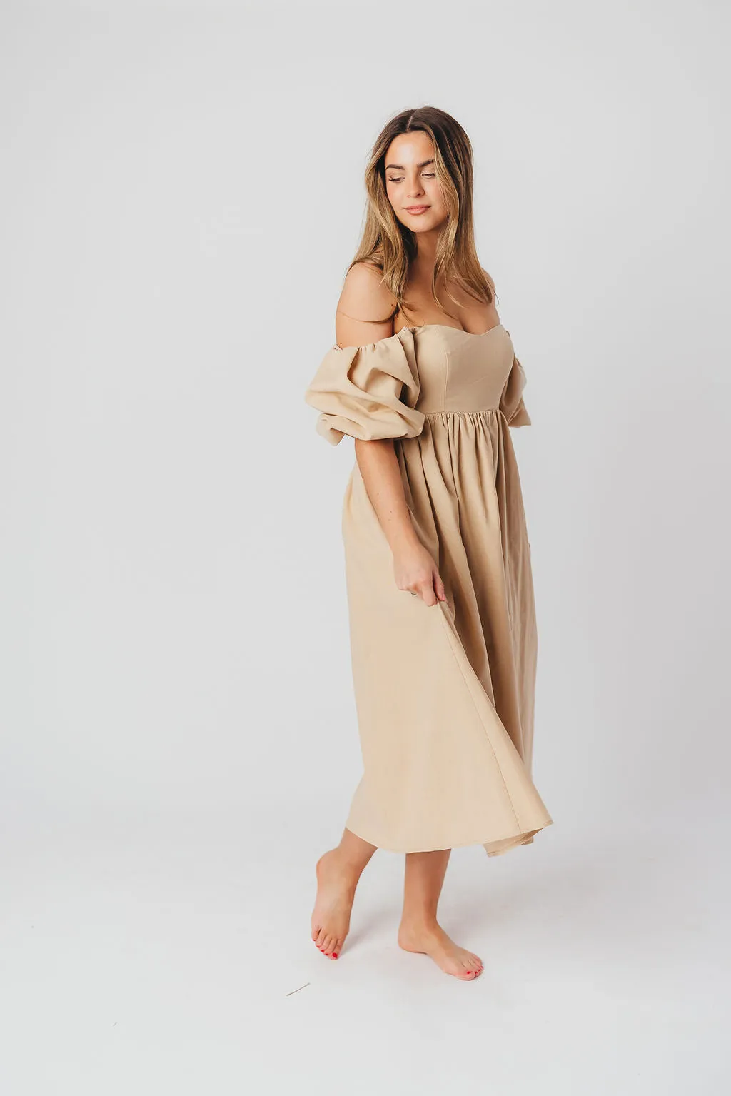 Hamilton Midi Dress in Taupe - Bump Friendly and Inclusive Sizing (S-2XL) sold by Worth Collective product image thumbnail 2