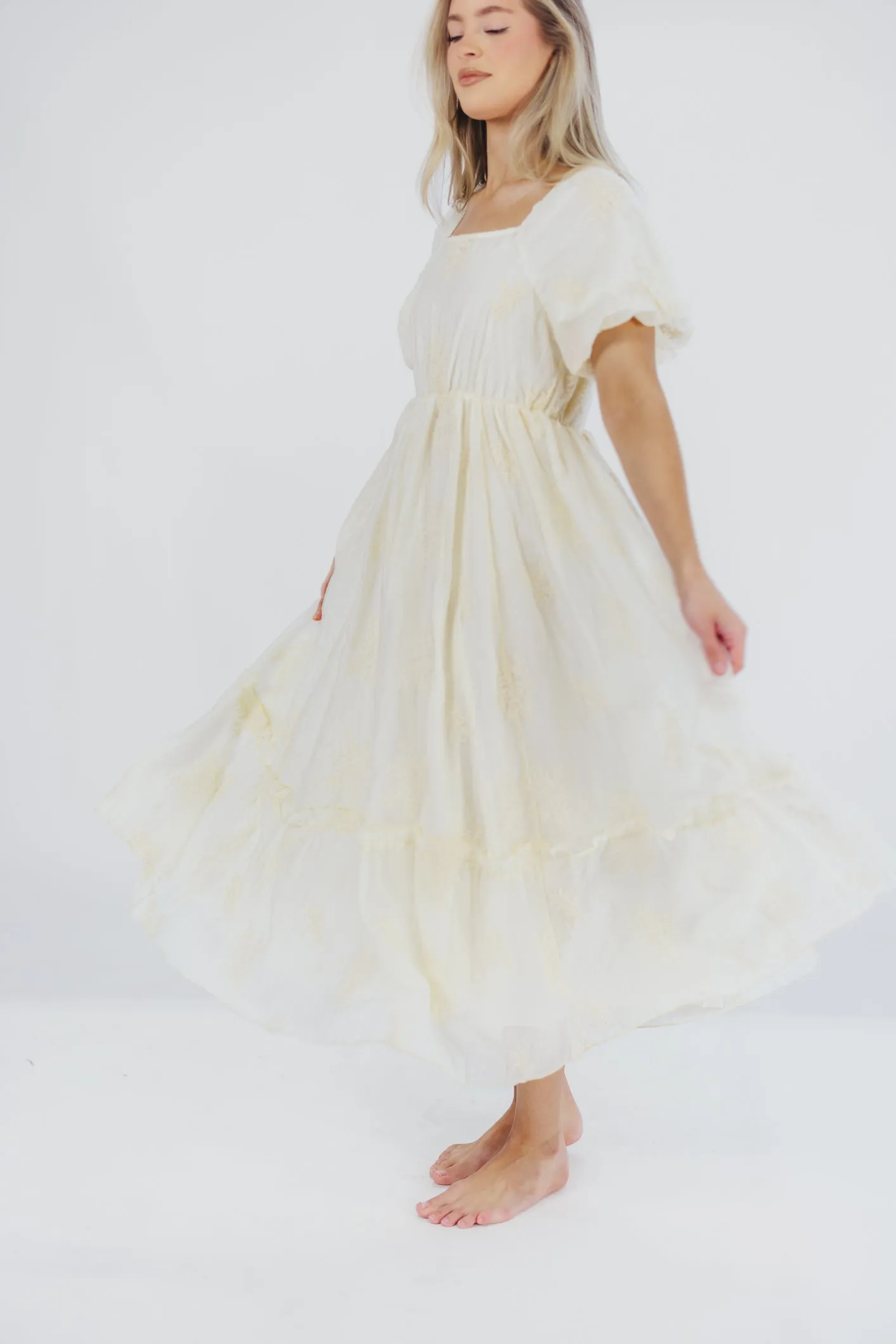 Hallie Embroidered Maxi Dress in Cream - Bump Friendly & Inclusive Sizing (S-3XL) sold by Worth Collective product image thumbnail 3