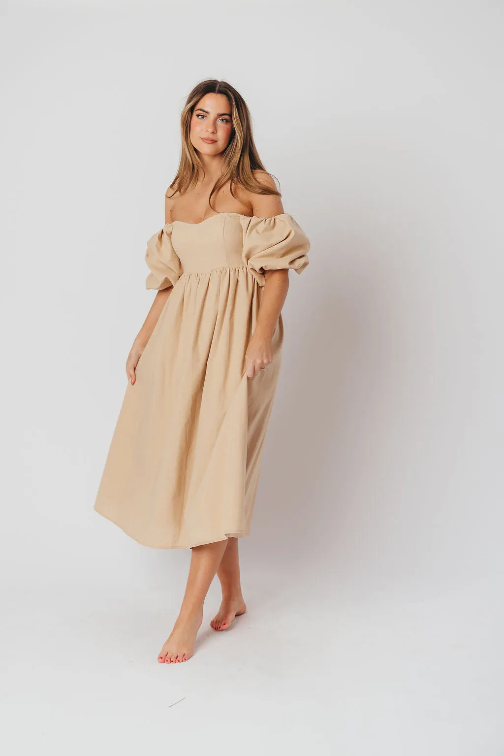 Hamilton Midi Dress in Taupe - Bump Friendly and Inclusive Sizing (S-2XL) sold by Worth Collective product image thumbnail 4