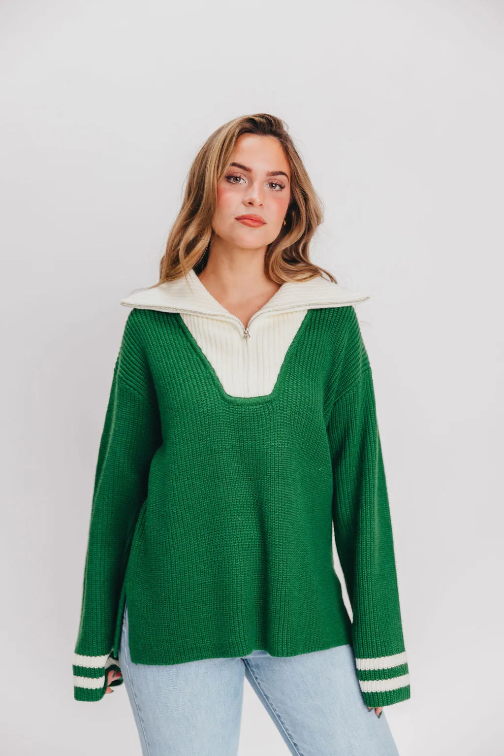 Old Money Pullover Sweater in Green/White Stripe sold by Worth Collective product image thumbnail 4
