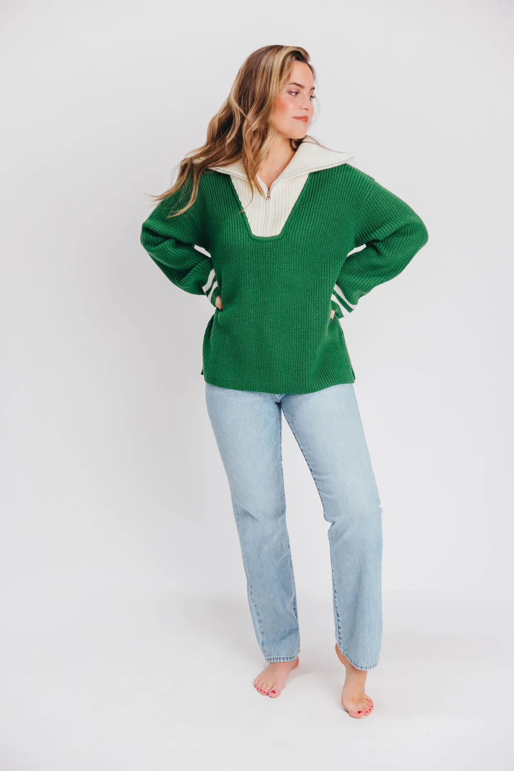 Old Money Pullover Sweater in Green/White Stripe sold by Worth Collective product image thumbnail 2