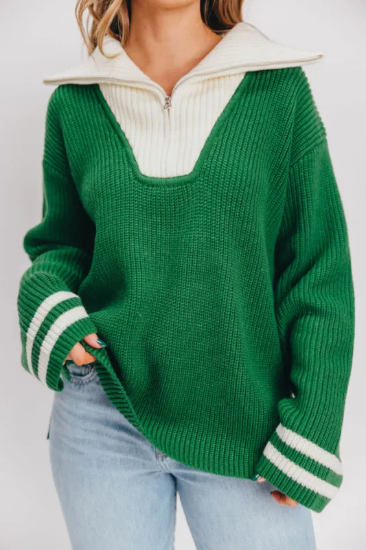 Old Money Pullover Sweater in Green/White Stripe sold by Worth Collective