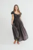 Aria Smocked Maxi Dress with Dropped Waist in Olive sold by Worth Collective