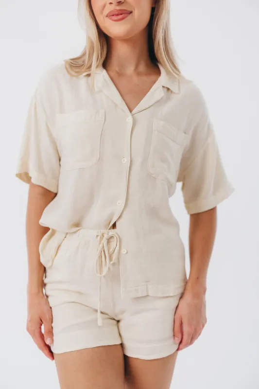 Ella Button-Up Shirt in Seashell - Nursing Friendly sold by Worth Collective