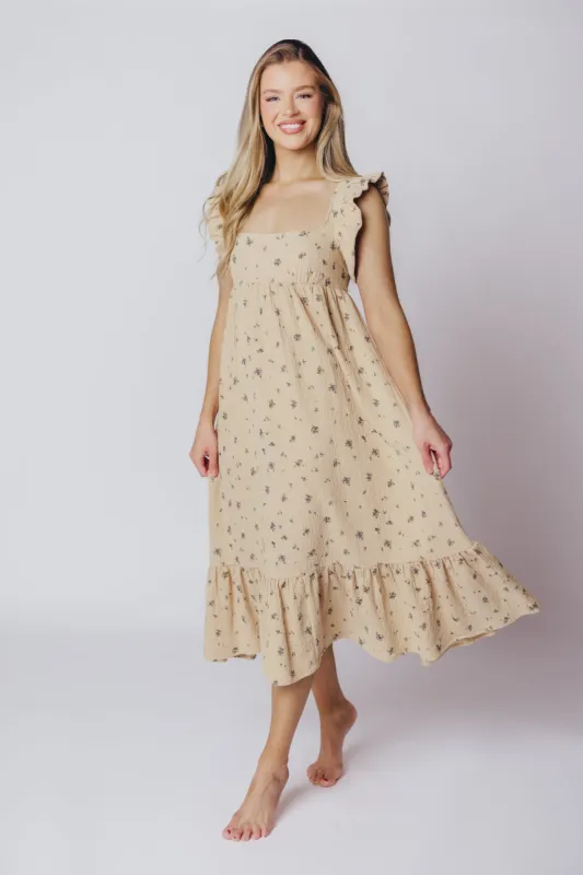 Cleo Open Back Midi Dress in Taupe sold by Worth Collective