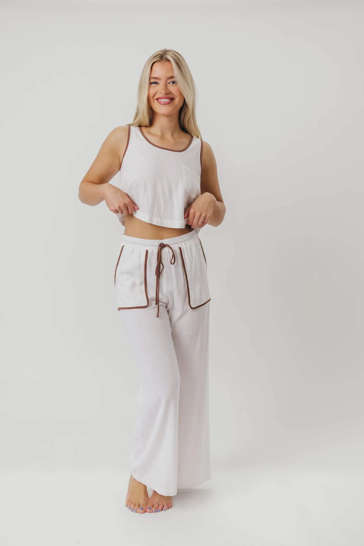 Nancy Lined Pants with Contrast Color Accents in Ivory sold by Worth Collective