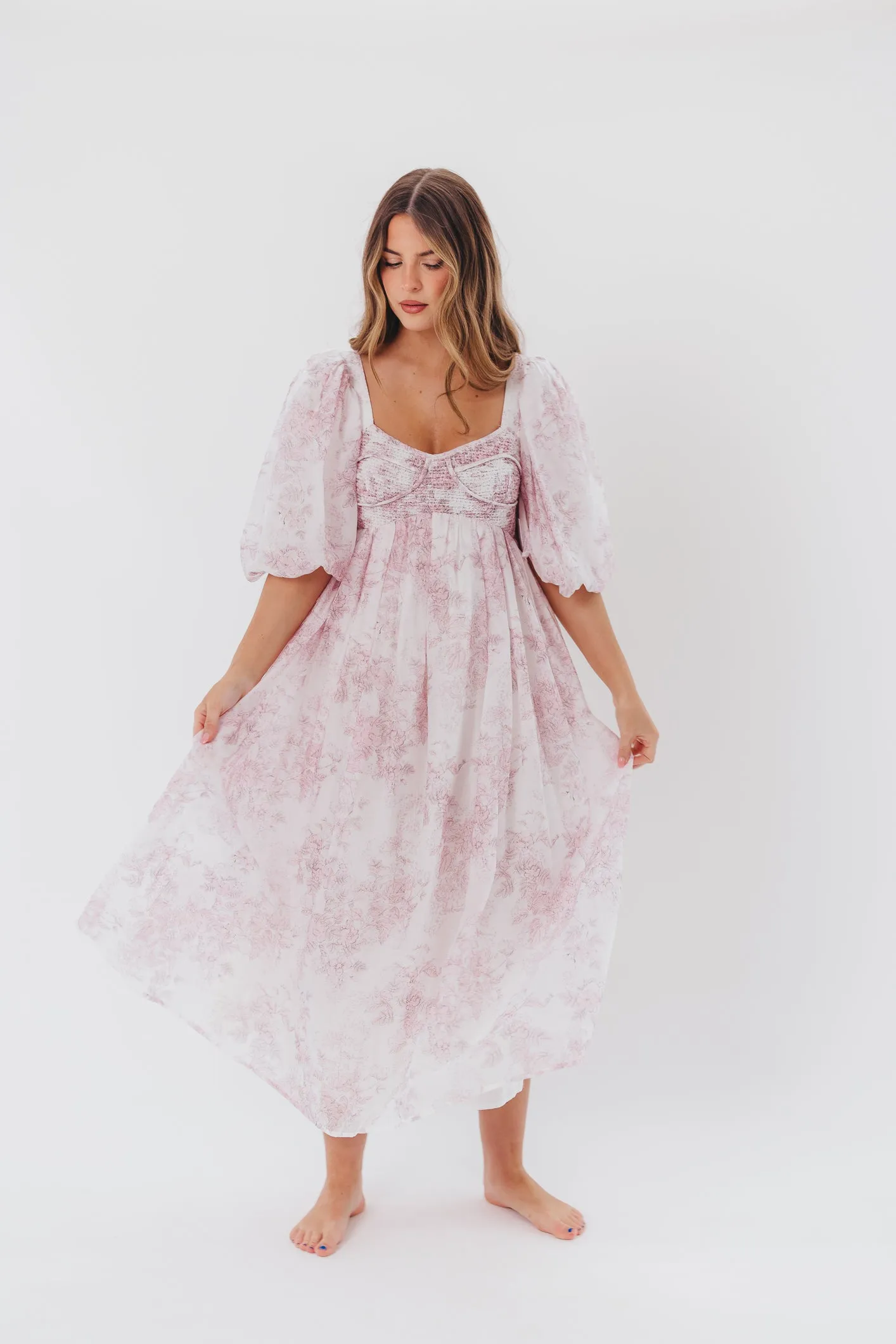 Harlow Midi Dress in Light Pink Floral - Bump Friendly & Inclusive Sizing (S-3XL) sold by Worth Collective product image thumbnail 5