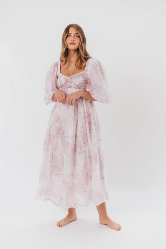 Harlow Midi Dress in Light Pink Floral - Bump Friendly & Inclusive Sizing (S-3XL) sold by Worth Collective