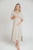 Fallon Linen-Blend Collared Midi Dress in Sand - Bump Friendly sold by Worth Collective