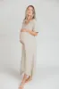 Fallon Linen-Blend Collared Midi Dress in Sand - Bump Friendly sold by Worth Collective