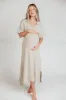Fallon Linen-Blend Collared Midi Dress in Sand - Bump Friendly sold by Worth Collective