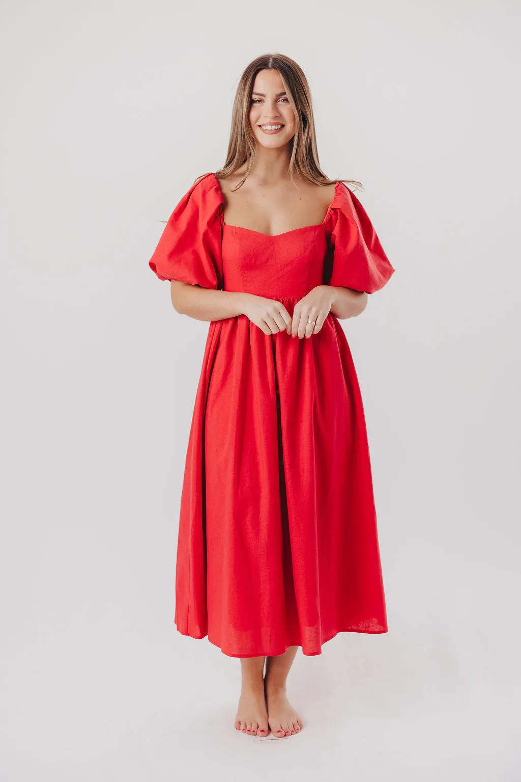 Hamilton Midi Dress in Red - Bump Friendly (S-XL) sold by Worth Collective