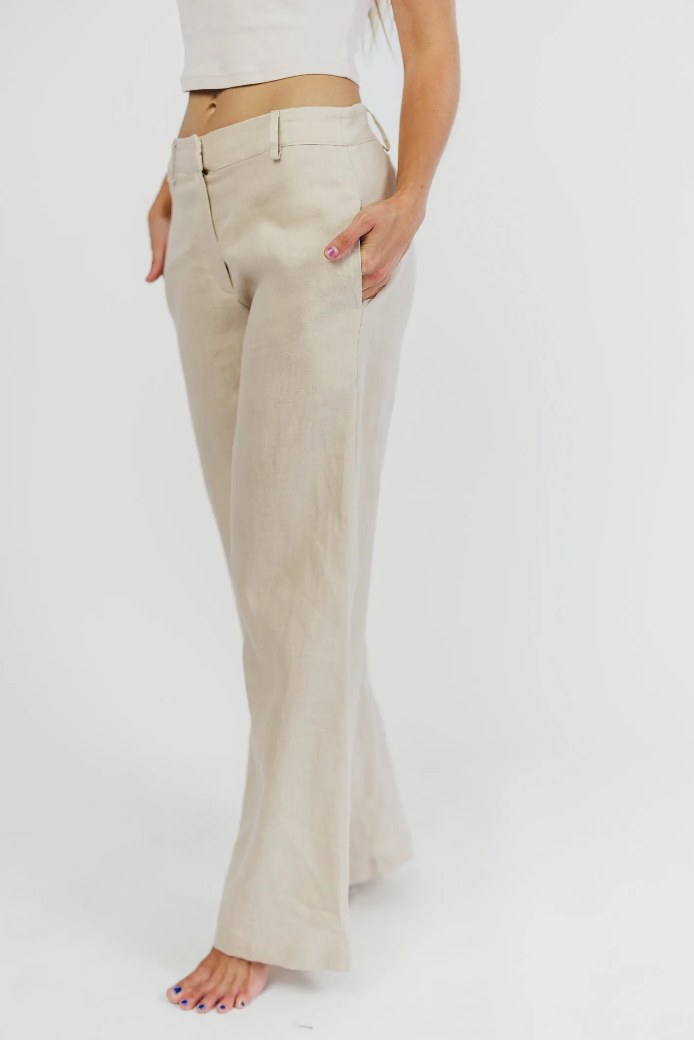 Trix 100% Linen Wide Leg Pant in Natural sold by Worth Collective product image thumbnail 2