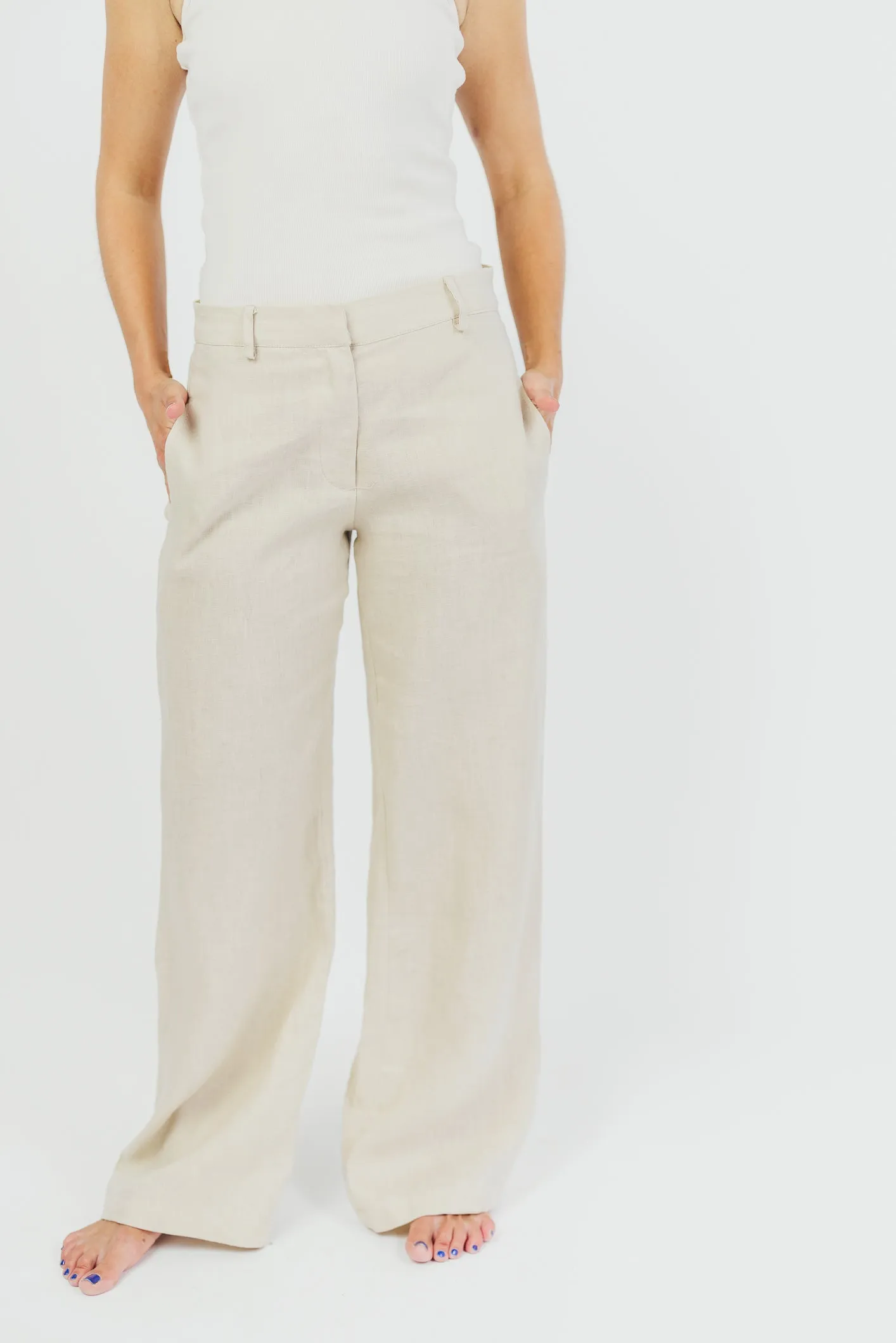 Trix 100% Linen Wide Leg Pant in Natural sold by Worth Collective