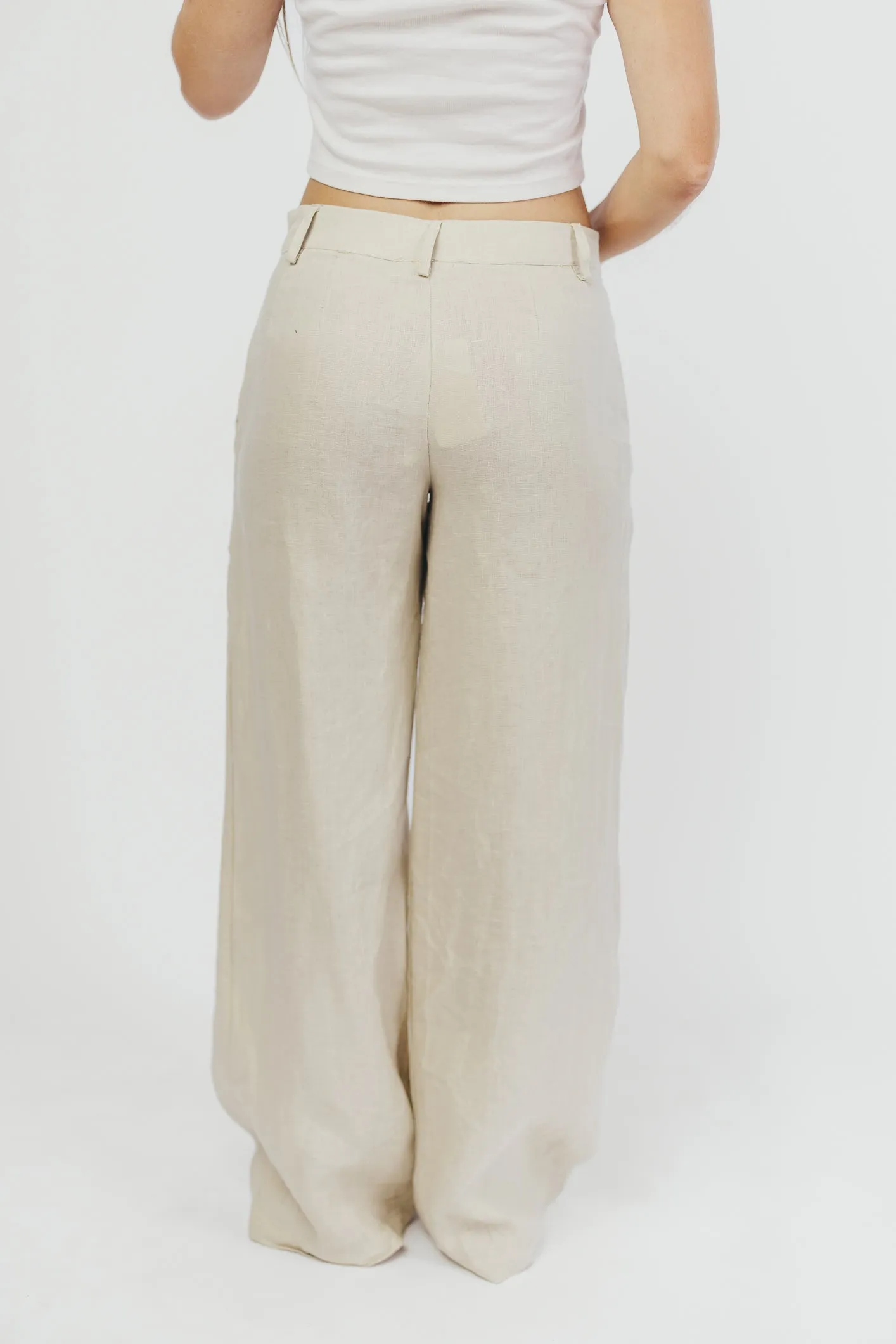 Trix 100% Linen Wide Leg Pant in Natural sold by Worth Collective product image thumbnail 4