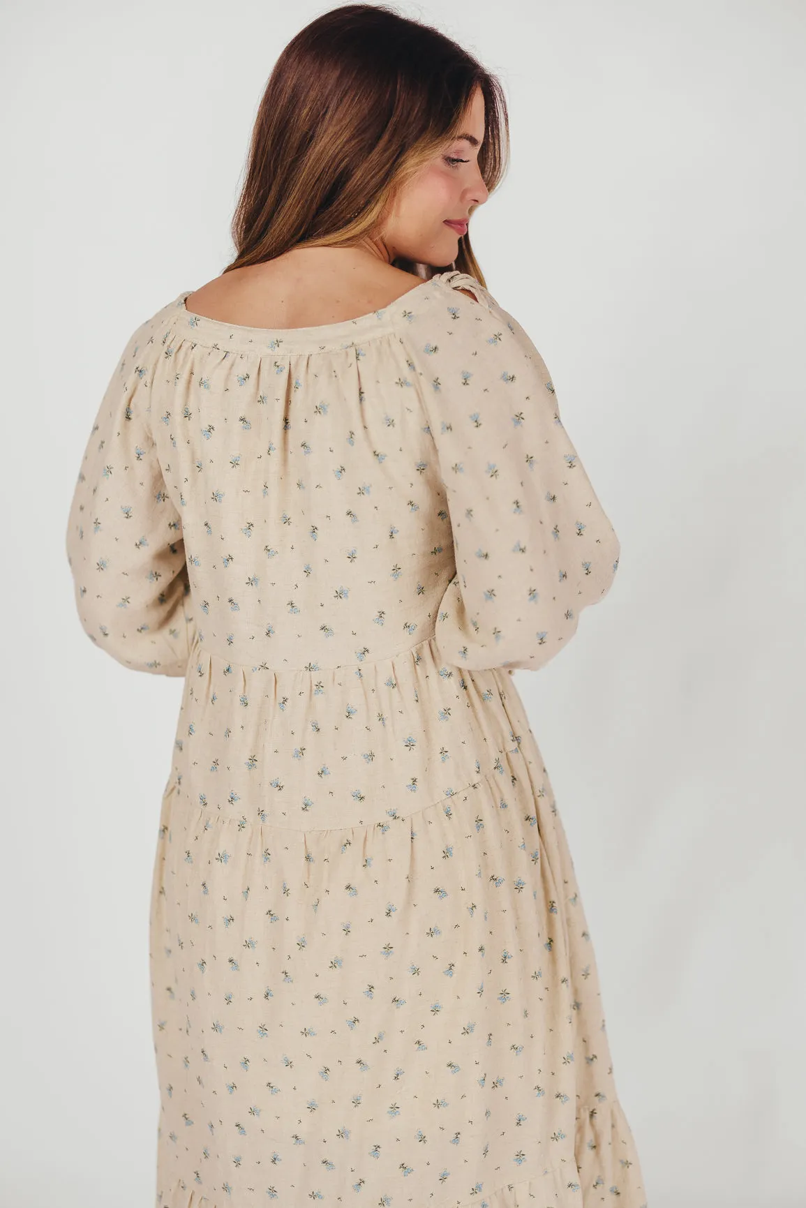 Cara 100% Cotton Maxi Dress in Blue/Brown Floral sold by Worth Collective product image thumbnail 5